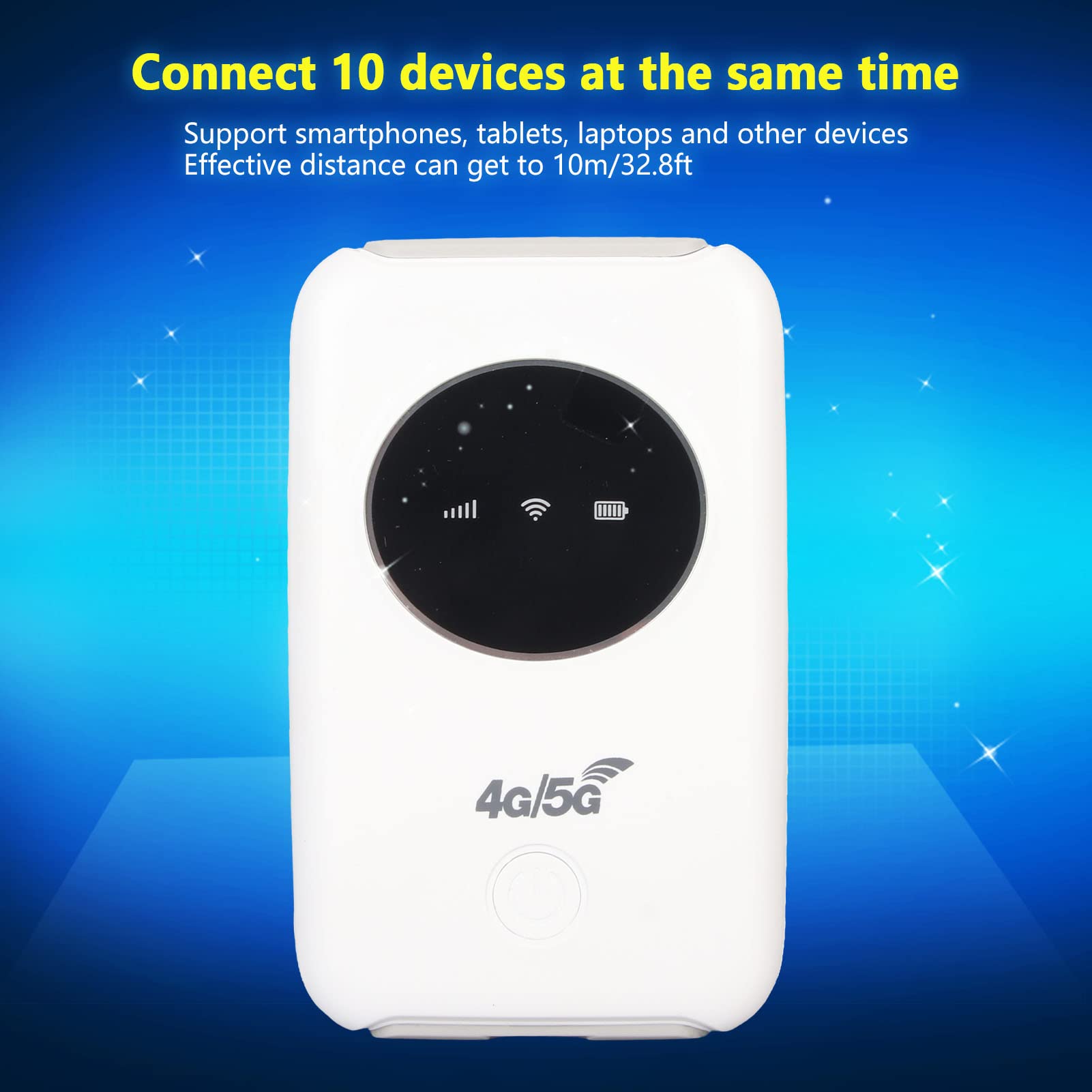 Zyyini 4G LTE Portable Mobile Hotspot, 300Mbps Unlocked Router for 10 Devices - Ideal for Travel, Business, and Parties - White